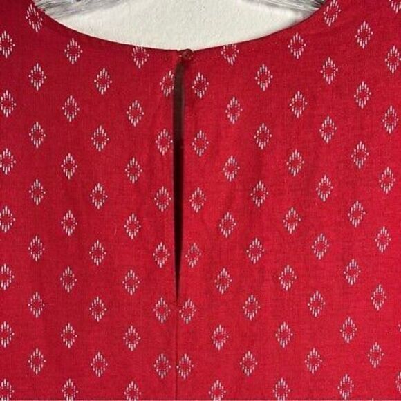 Old Navy Womens Printed Shift Dress Size S Red Cuffed Sleeve Crew‎ Neck Linen - Picture 3 of 7